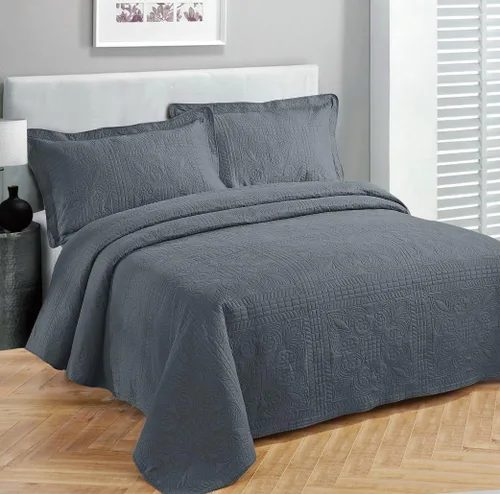 Miniatura 8 de Colección Fancy Juego de Colcha de Lujo con Sobrecama y Cubierta de Cama con Relieve Sólido Blanco Nuevo Tamaño Extra Grande Full/Queen