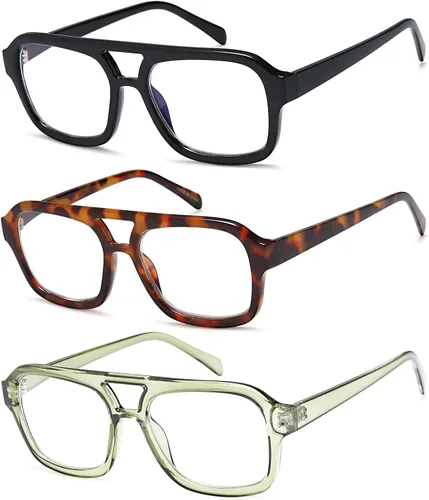 Miniatura 3 de Lentes de lectura estilo aviador para mujeres y hombres, paquete de 3 unidades, bloqueo de luz azul, PC, material reciclado, retro, LHJ209