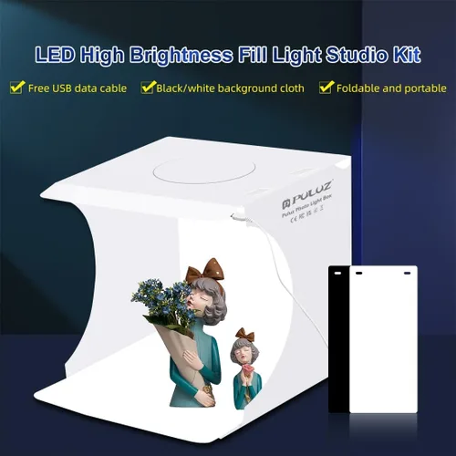 Miniatura 6 de Caja de luz portátil para fotos de 10 pulgadas, tienda de campaña plegable para estudio de fotografía con barra de luz LED, 20 cuentas LED, 550 lm