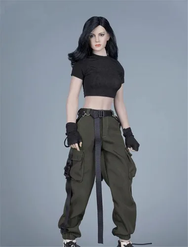 Miniatura 10 de Ropa femenina a escala 1/6, camiseta y pantalones, guante, cinturón, traje de disfraz para soldado de 12 pulgadas, figura de acción