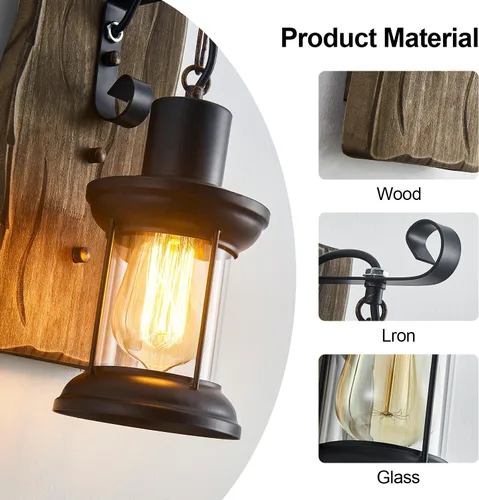 Miniatura 5 de Aplique de pared industrial vintage, lámparas rústicas de madera de metal para interiores, aplique de pared negro para comedor, pasillo, hotel, bar