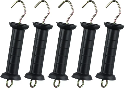 FENSMILE - Manija de puerta de plástico para valla aislada, mango de puerta de valla eléctrica, 5 piezas, color negro