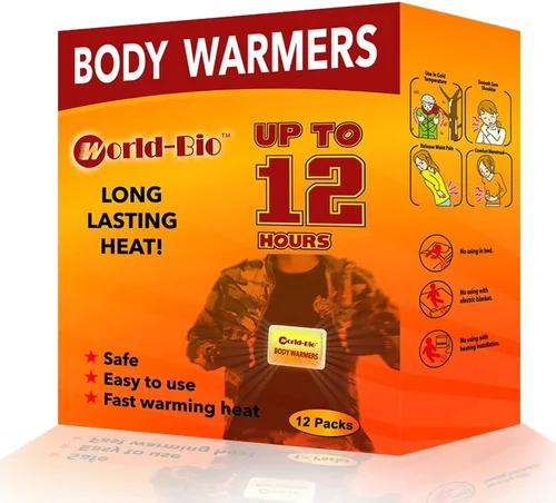 World-BIO - Calentadores corporales para clima frío, parche calentador de calor desechable con respaldo adhesivo que da horas de calor -