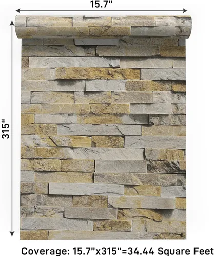 Miniatura 9 de VaryPaper Papel tapiz de ladrillo de pizarra para despegar y pegar, papel tapiz de piedra autoadhesivo, extraíble, rollo de papel de pared