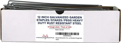 Pinnacle Mercantile Grapas/Estacas/clavijas de jardín galvanizadas de 12 pulgadas, resistentes a la corrosión, acero de calibre 9, paquete de 100
