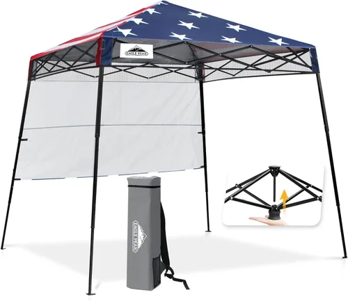 EAGLE PEAK Carpa Desplegable de 8 x 8 con pared lateral, compacta, portátil, patas inclinadas, refugio solar instantáneo para playa, deportes y