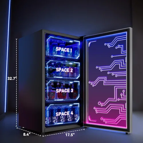 Miniatura 7 de Manastin - Refrigerador de bebidas para juegos con iluminación LED, puerta con iluminación LED para 120 latas, refrigerador de bebidas