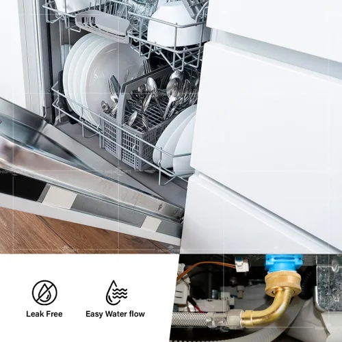 Miniatura 7 de Highcraft CNCT28772-OM Conector, conecta el lavavajillas al agua, línea de suministro Dishwsher con codo giratorio, acero inoxidable trenzado de 72
