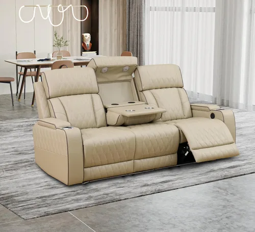 Miniatura 24 de Juego de 3 piezas para sala de estar, sofá reclinable eléctrico de cuero con puertos USB, iluminación LED y portavasos, asientos de cine en casa