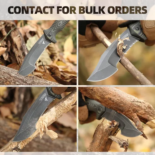 Miniatura 8 de ZUNE LOTOO Cuchillo táctico de hoja fija de espiga completa para hombres, cuchillo Bowie de 9.4 pulgadas con funda Kydex y mango G10, cuchillos