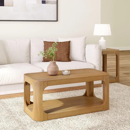 Miniatura 14 de Plank+Beam Forma - Mesa de centro moderna de 54 pulgadas con estante, mesa central contemporánea con espacio de almacenamiento, mesa de té Nuez