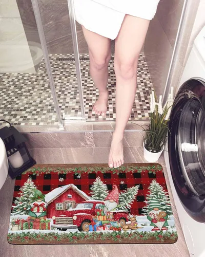Miniatura 6 de Tapete de baño de Navidad a cuadros para bañera, antideslizante, de secado rápido y absorbente, tierra de diatomeas, fregadero, cocina, sala