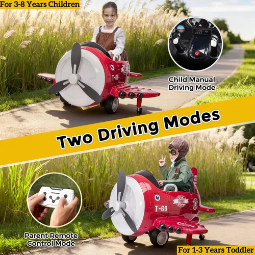Miniatura 6 de Avión de paseo con control remoto TOBBI - Auto infantil con batería, auto para niños pequeños de 12V para conducir, autos eléctricos de paseo