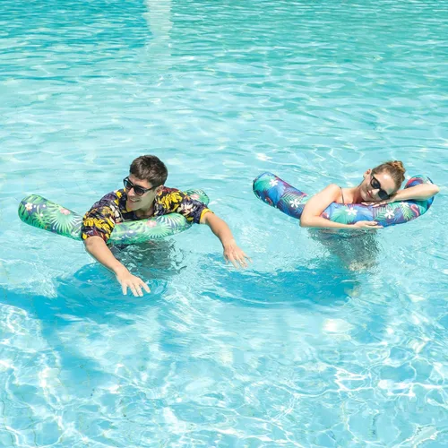 Miniatura 5 de FindUWill Inflatable Pool Floats Chairs, 2-Pack Comfortable Fabric Covered Pool Chairs with Sling, Stable Swimming Noodles Seats for Adults, Summer