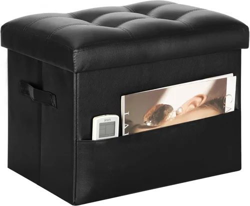 Miniatura 14 de BelugaHelper Otomana de almacenamiento reposapiés taburete, banco reposapiés de cuero plegable con asiento acolchado de espuma más gruesa. Taburete