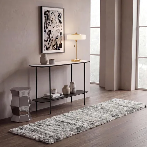 SAFAVIEH Iceland Shag Collection - Alfombra para pasillo, 2 pies 3 pulgadas x 6 pies, color crema y gris, diseño moderno, no desprende pelusa y de