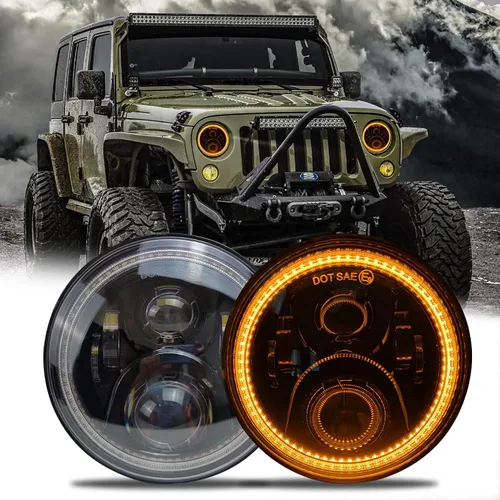 Miniatura 3 de Faros redondos LED de 7 pulgadas con halo DRL blanco, señal de giro ámbar, compatibles con JK JKU TJ