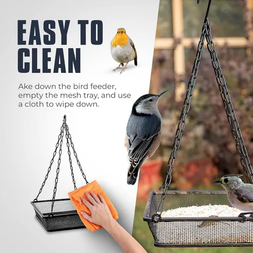 Miniatura 6 de Monarch Abode Comedero colgante para pájaros al aire libre – Comedero colgante para pájaros con bandeja de semillas de malla de hierro para pájaros