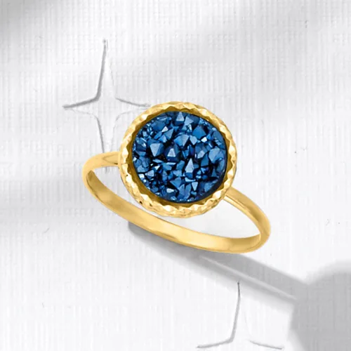 Miniatura 4 de Ross-Simons Anillo Drusy azul italiano en oro amarillo de 14 quilates, Gema, Cuarzo drusa
