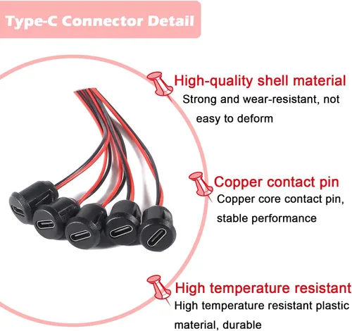 Miniatura 3 de 5PCS Tipo-C Chasis Hembra Tipo-C Conector de enchufe hembra Jack Impermeable Puerto de carga hembra 3A USB-C Cargador Enchufe Enchufe
