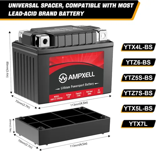 Miniatura 6 de YTZ5S/YTX4L-BS Batería de litio de la motocicleta 12V 2.5Ah 150A Reemplazo YTX5L-BS Powersport Batería, motocicleta, ATV, UTV, ciclomotor, 4 ruedas
