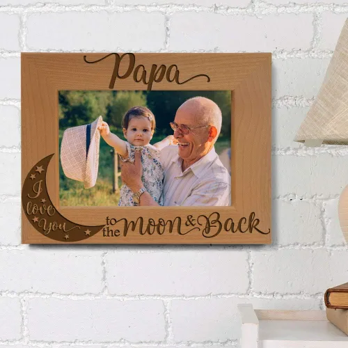 Miniatura 5 de KATE POSH Marco de fotos con grabado de madera natural Papa I Love You to the Moon and Back. El mejor abuelo de la historia, día del padre, regalos