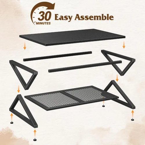 Miniatura 8 de EnHomee Mesa de Café con Almacenamiento, Mesas de Café Modernas para Sala de Estar con Estante de Malla, Mesa de Centro Rectangular de 2 Niveles