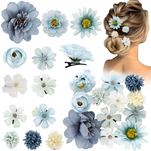 Miniatura 12 de Ahoney 20 pinzas para el cabello con flores tropicales para mujeres y niñas, pasadores de pelo de flores artificiales hawaianas, horquillas de gasa