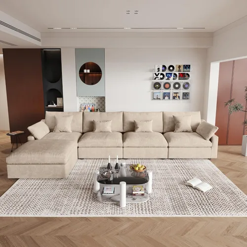 Miniatura 46 de WJShome Sofá Seccional Cloud Couch de 83 pulgadas para sala de estar, sofá seccional modular relleno de plumón, sofás en forma de L con otomana