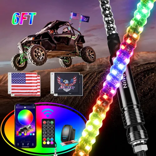 Miniatura 13 de Nilight Juego de 2 luces LED RGB de 3 pies y 4 luces de rock, control remoto y aplicación con patrones de persecución de bricolaje, antena
