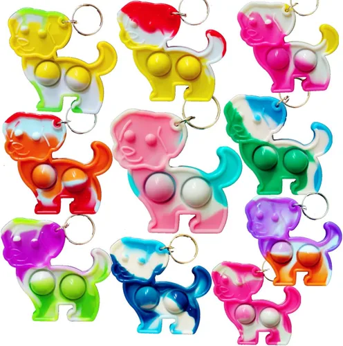Paquete de 20 paquetes de mochila a granel para perros, llavero mini pop Fidget verano estudiantes regalos de fiesta, premio de burbujas para