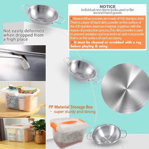 Miniatura 5 de Juego de juguetes de cocina de tamaño mini para niños, accesorios con utensilios de cocina de acero inoxidable, juego de ollas y sartenes de acero