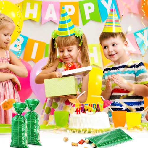 Miniatura 7 de Blulu 100 bolsas de golosinas de fútbol de celofán sellables con calor y lazos plateados para decoración de fiesta de cumpleaños temática de fútbol