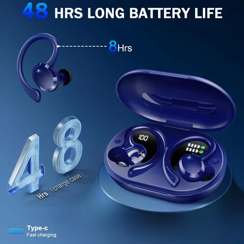 Miniatura 3 de Rulefiss Auriculares inalámbricos Bluetooth deportivos, 5.3 inmersivos HiFi estéreo sobre la oreja, auriculares intraurales de 48 horas con ganchos
