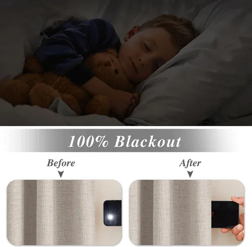 Miniatura 3 de StangH Cortinas Plisadas Completamente Opacas para Dormitorio, Cortinas de Lino Beige de 84 Pulgadas de Largo, 2 Paneles, Cortinas Térmicas