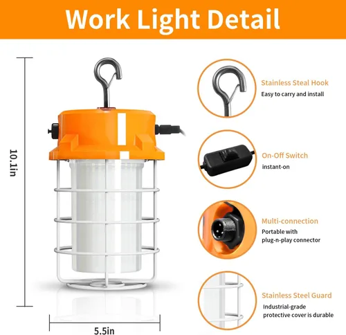 Miniatura 2 de RIUVAO Luz de trabajo temporal de 80W LED 12000lm 5000K luz diurna blanca portátil colgante iluminación de construcción llevó alta luz de la bahía