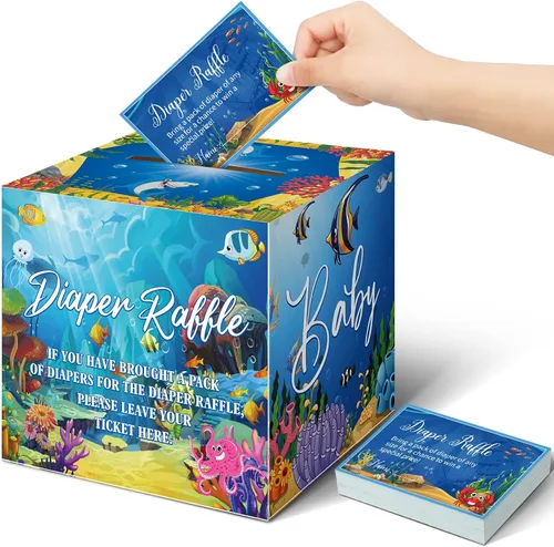 Miniatura 40 de Teling 51 boletos para rifas de pañales con caja de tarjetas, decoración de baby shower, caja de soporte para baby shower, para fiesta de rifas