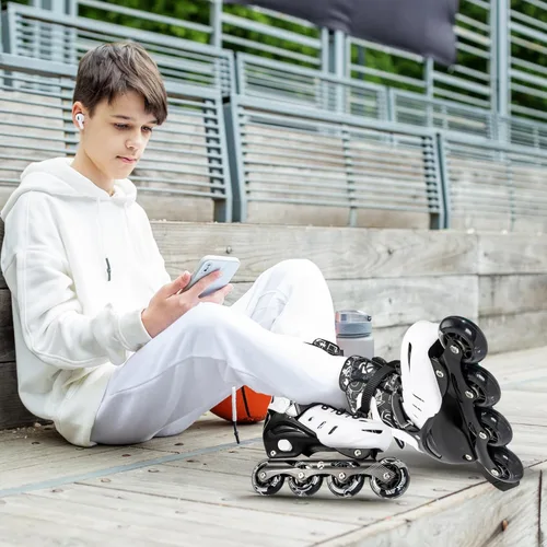Miniatura 7 de Kuxuan skates Patines en línea ajustables para niños, jóvenes y adultos, patines iluminadores con ruedas iluminadas Negro