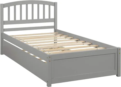 Miniatura 8 de SOFTSEA Base de cama de plataforma individual con nido y cabecero, cama de plataforma de madera con nido y cabecero, marco de cama nido extraíble