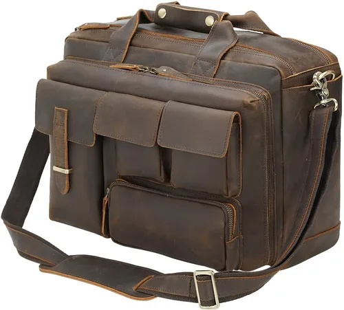 Miniatura 7 de TIDING Maletín de cuero de grano completo para hombres 17 pulgadas portátil caso negocios viaje oficina mensajero bolsa de hombro