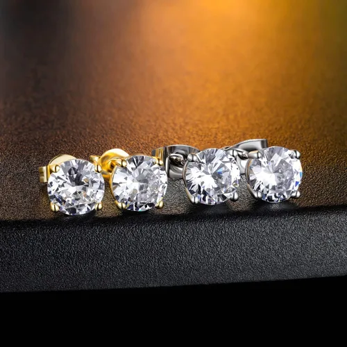 Miniatura 8 de Aretes de tuerca chapados en oro blanco de 18 quilates de 3 a 0.315 in con circonita cúbica redonda, paquete de 6 pares
