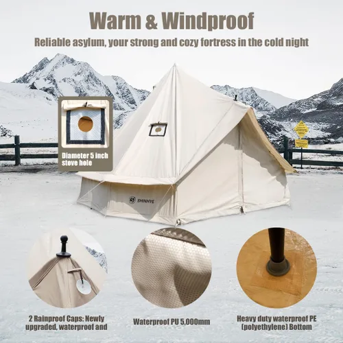 Miniatura 5 de ShinHye Tienda de campaña de lona para yurtas, 4 estaciones, para camping, 100% algodón, tiendas de campaña glamping con gato de estufa, camping