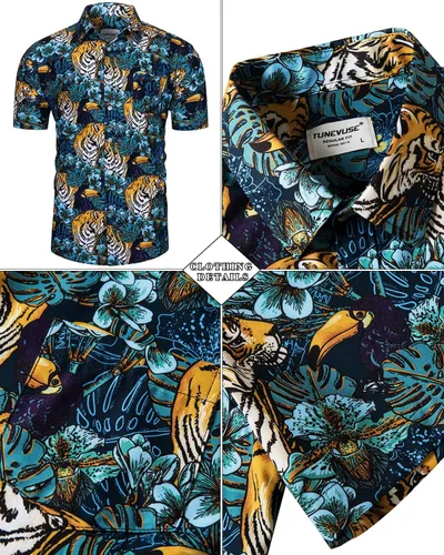 Miniatura 93 de TUNEVUSE Conjunto de camisas y pantalones cortos hawaianos para hombre, 2 piezas, trajes de playa con estampado de flores, traje tropical de verano