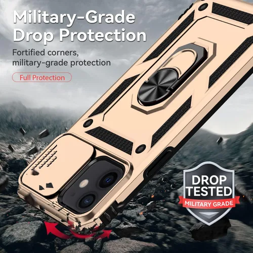 Miniatura 4 de Funda para iPhone 12/12 Pro, iPhone 12/12 Pro con funda para cámara y soporte, grado militar, a prueba de golpes, resistente, con funda magnética