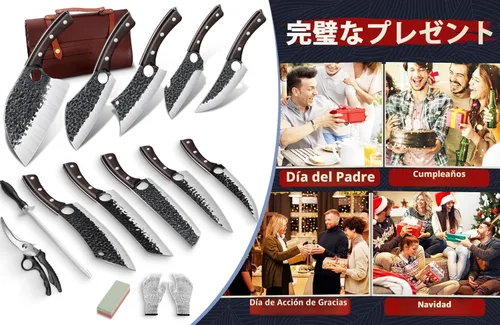 Miniatura 7 de DRGSKL Juego de cuchillos de chef serbio – Juego de 10 cuchillos de carnicero forjados a mano con bolsa, cuchillos de cocina de acero de alto