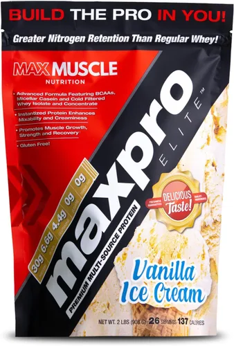 Miniatura 10 de Max Muscle Maxpro Elite - Proteína de suero en polvo, 1.06 oz de proteína, 0.00 oz de azúcar, 0.23 oz de BCAA Proteína aislada de suero filtrada
