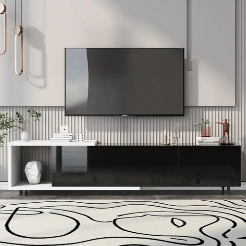 Miniatura 20 de Soporte de TV versátil de alto brillo con luces LED que cambian de color y 2 estantes de vidrio templado, centro de entretenimiento para televisores