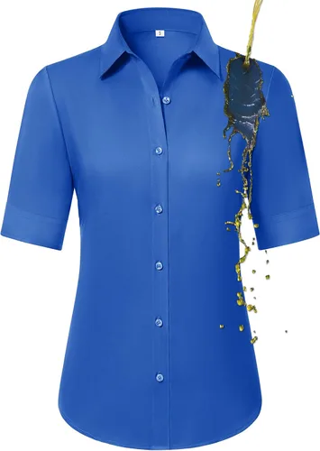 Miniatura 11 de Camisas con botones para mujer, ajustadas, de manga corta, con cuello, sin arrugas