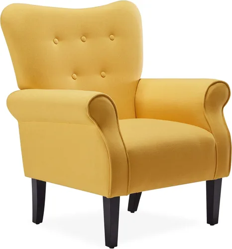 Miniatura 13 de BELLEZE Silla decorativa moderna, sillón de respaldo alto, sillón lateral tapizado estilo ala, sofá individual acolchado con patas de madera