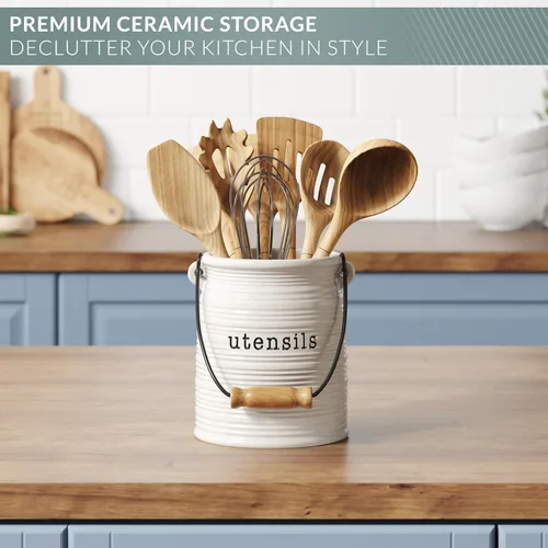 Miniatura 6 de Barnyard Designs Soporte de cerámica para utensilios de cocina de granja para encimera, utensilio decorativo de cocina para encimera, soporte